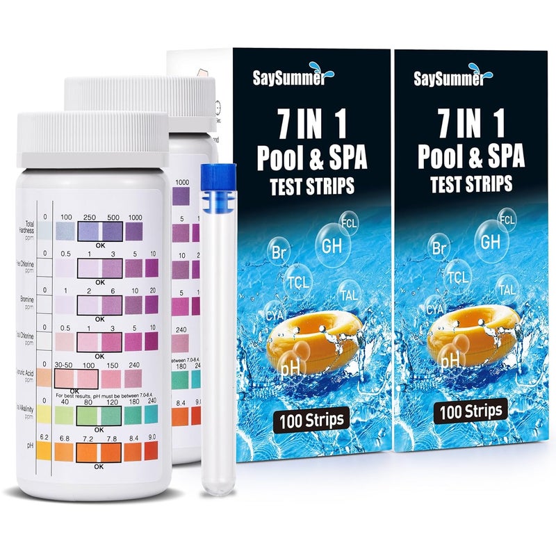 SaySummer Pool Test Strips Chlorine Kit: 200 PCS 7-in-1 Hot-Tub Spa Water Pool Testing Kit for pH and More - Image 1